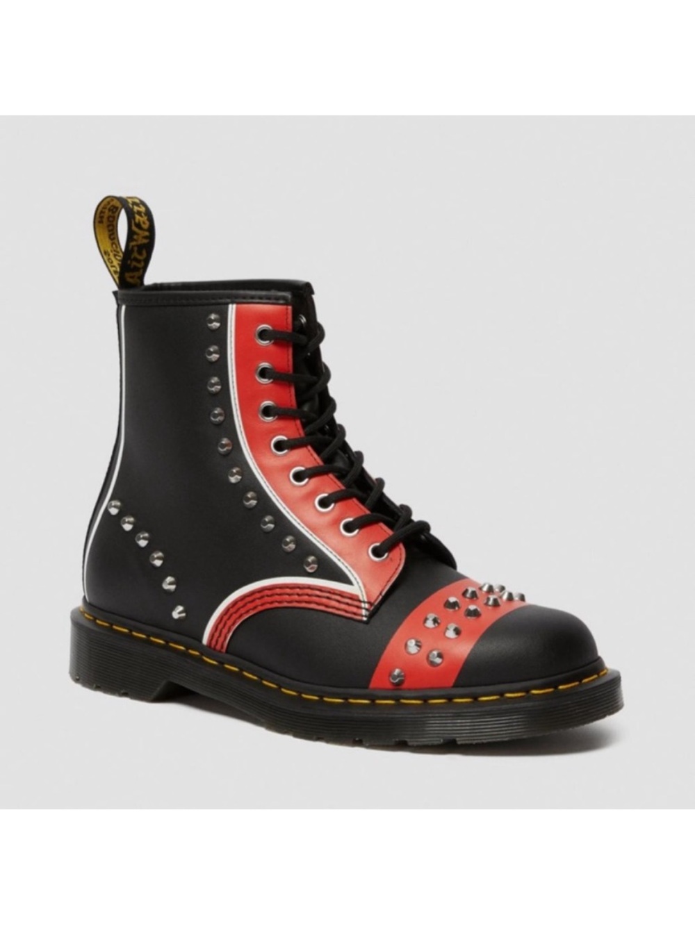 Dr. Martens 1460 Leather Studded Lace Up Boots Size 5 Red and Black